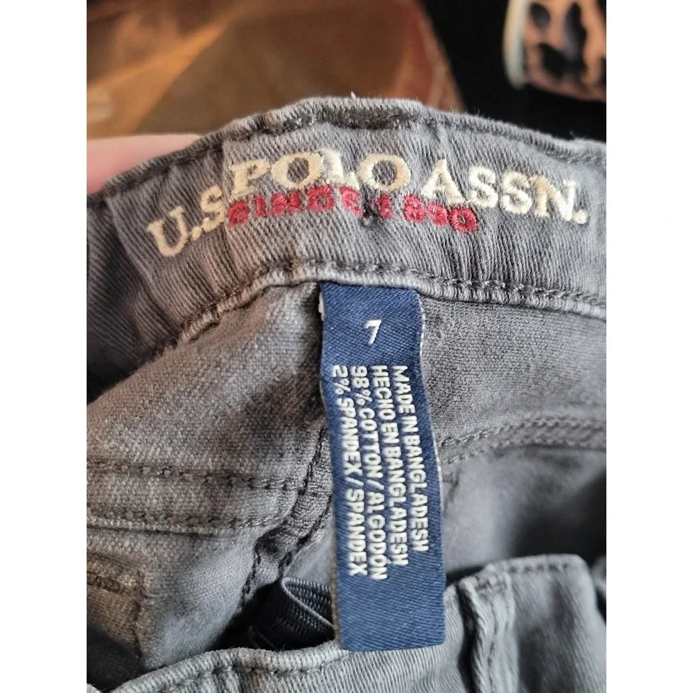 US Polo Assn Boys Grey Straight Leg Jeans Size 7 Elastic Waist Stretch 12CD68